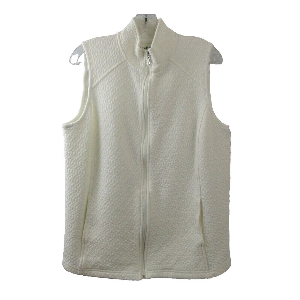 Croft & Barrow White Full Zip Mock Neck Quilted Sleeveless Vest Jacket Sz Medium